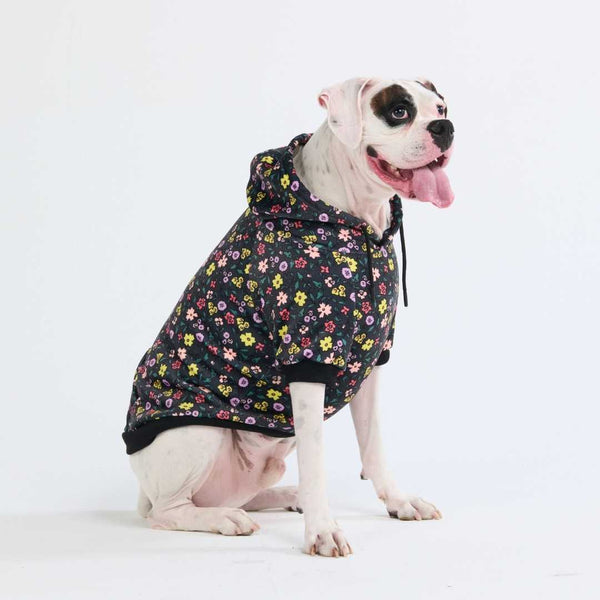 Vintage Flower Hundehoodie – Schwarz