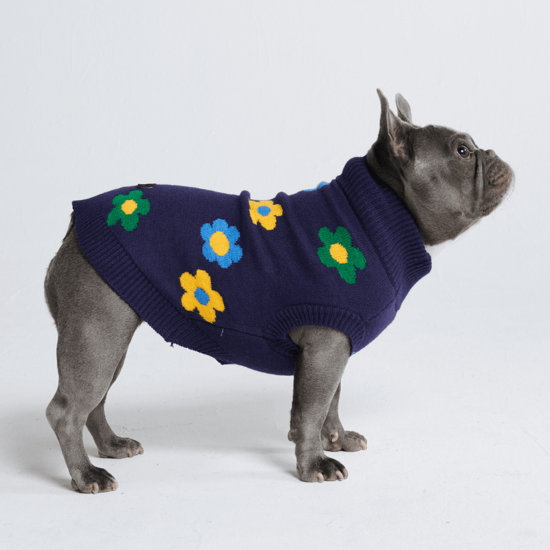 Blue Green Yellow Flowers Dog Sweater