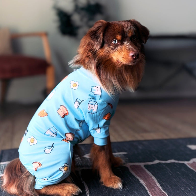 Hunde Pyjama - Frühstück Blau